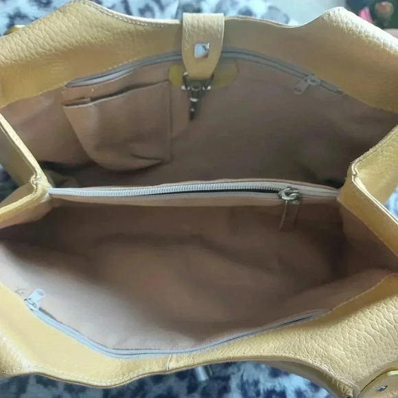 Rogani | Genuine Leather Soft  Yellow Inspired Shoulder Bag with Silver Hardware - Picture 6 of 16